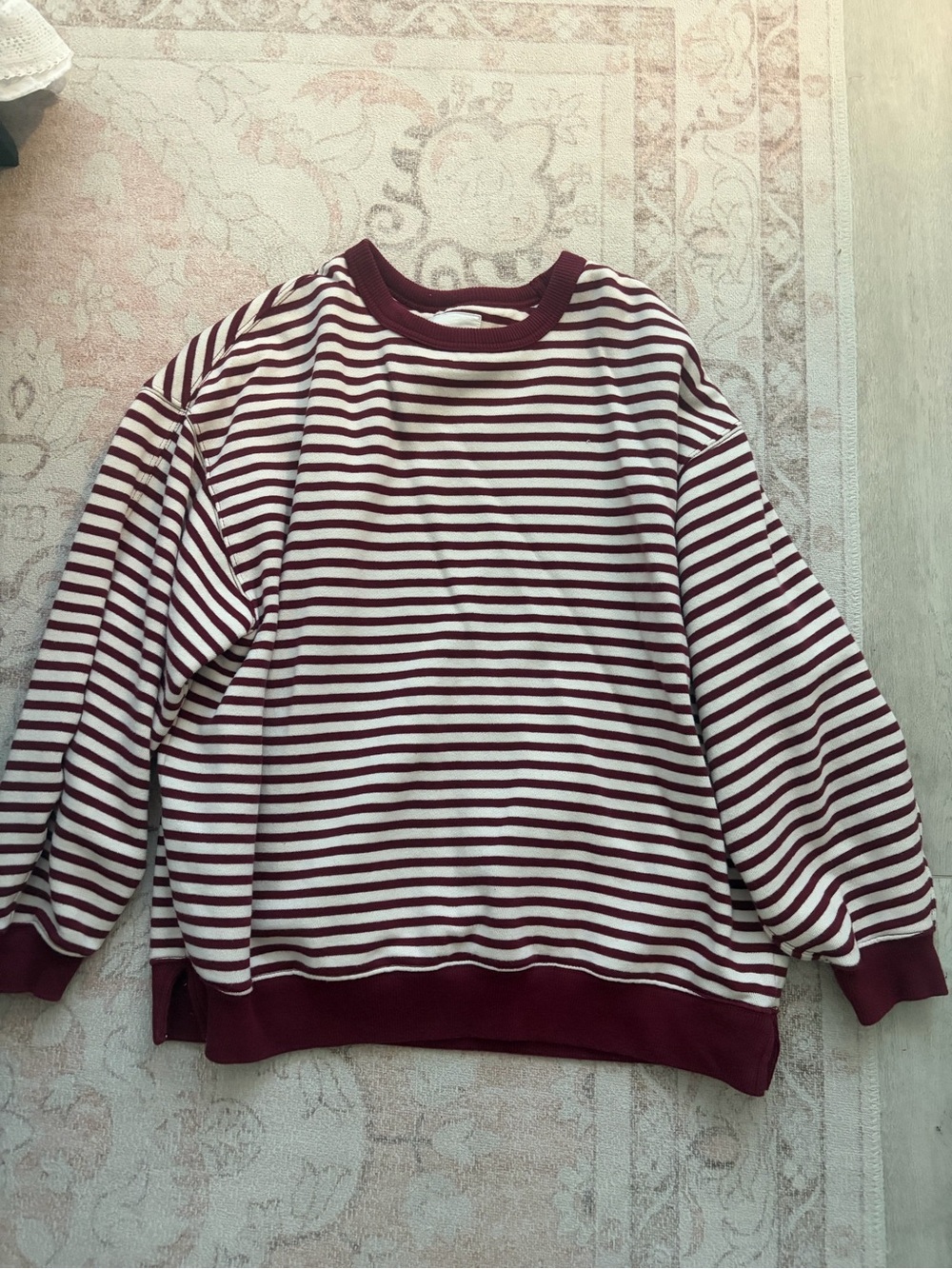 Aerie Striped Crewneck Sweater - Burgundy & White